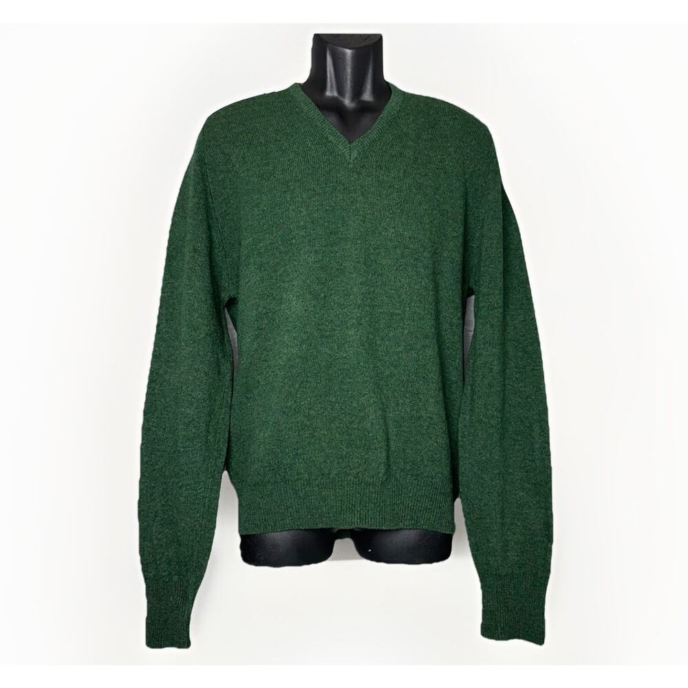 VTG‎ Robert Bruce Trent 74 Knit Sweater LG Deep Green Lambs Wool Sleeves V-Neck
